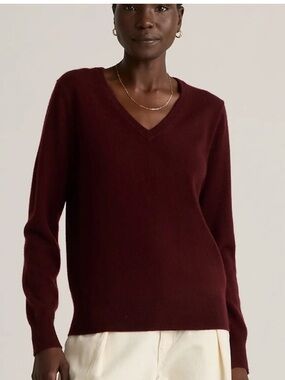 Quince L large v-neck sweater pullover cashmere burgundy